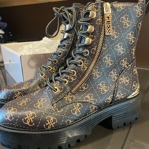 Guess Black and Gold Combat Boots with Luxe Design